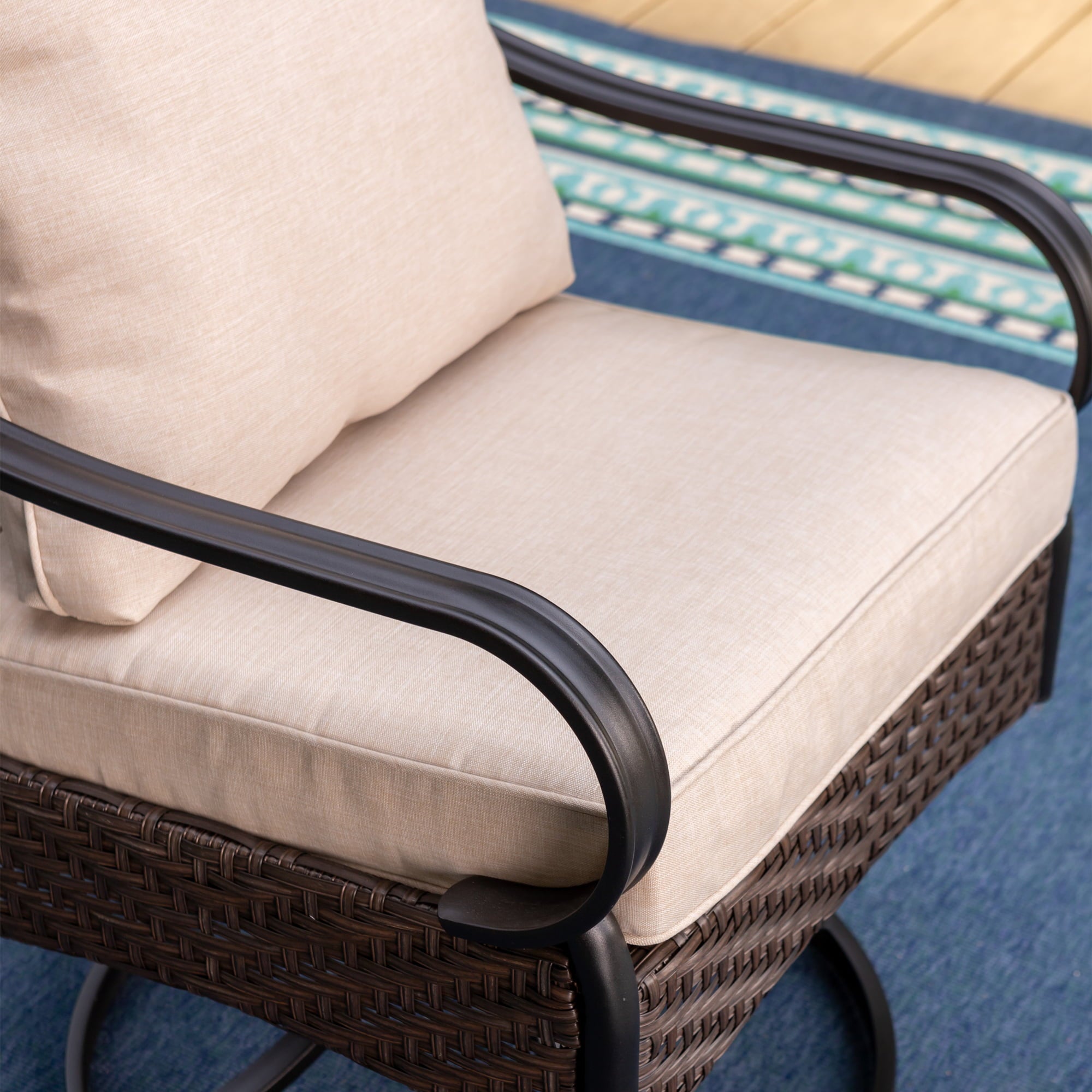 MF Studio Set of 2 Outdoor Swivel Rocker Club Patio Wicker Chairs with Cushions, Beige