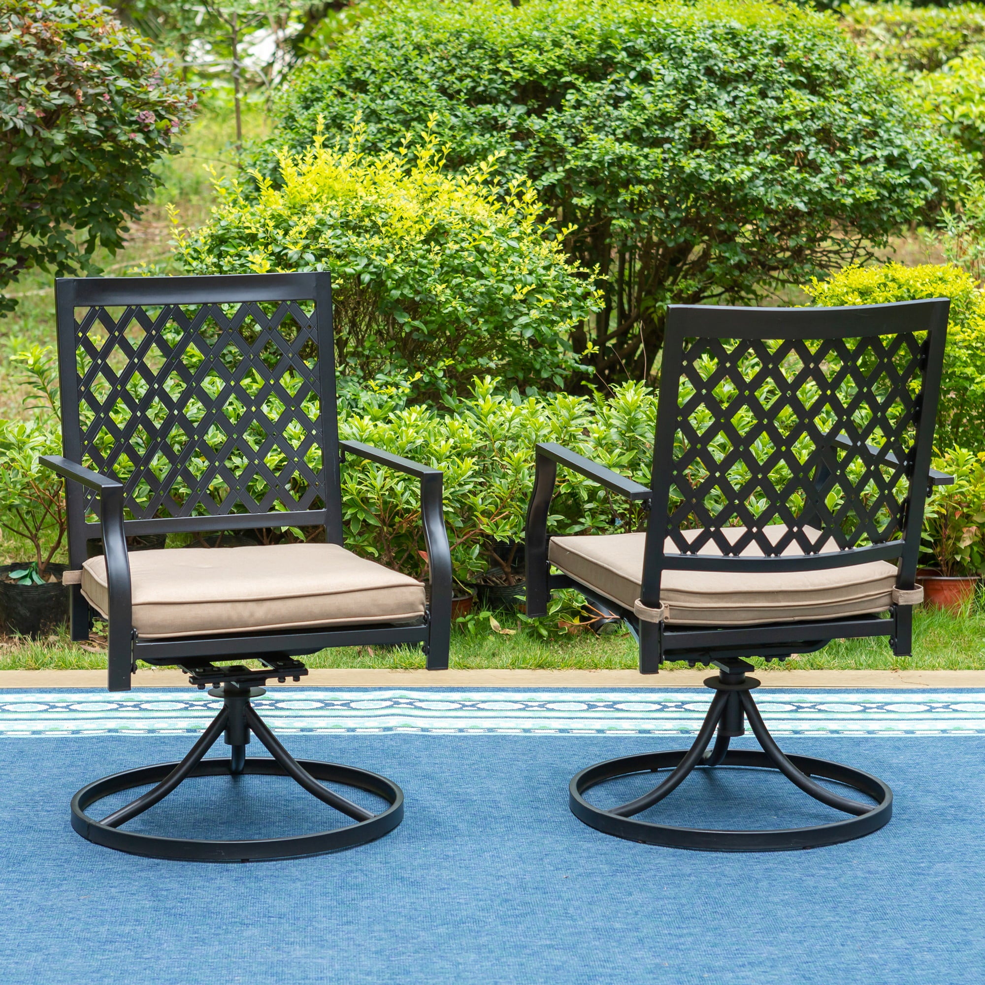 MF Studio Set of 2 Outdoor Dining Chairs Patio Metal Swivel Chairs Modern Patio Furniture 300 lbs Weight Capacity for Garden Yard, Beige Cushion