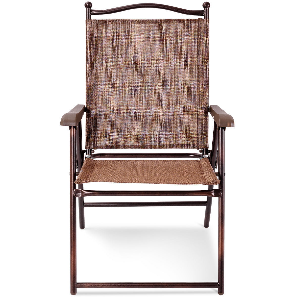 Gymax Set of 2 Folding Patio Furniture Sling Back Chairs Outdoors brown