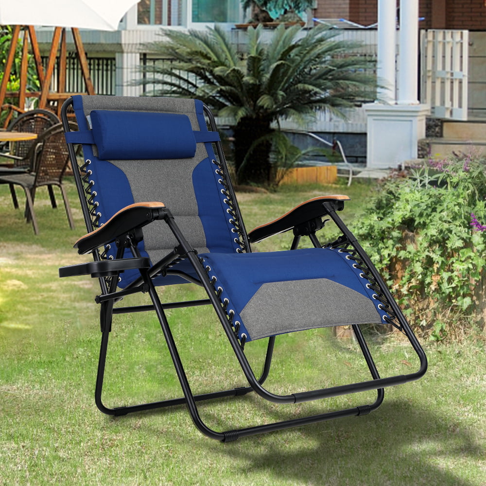 MF Studio Oversized Padded Zero Gravity Chair With Cup Holder, Blue