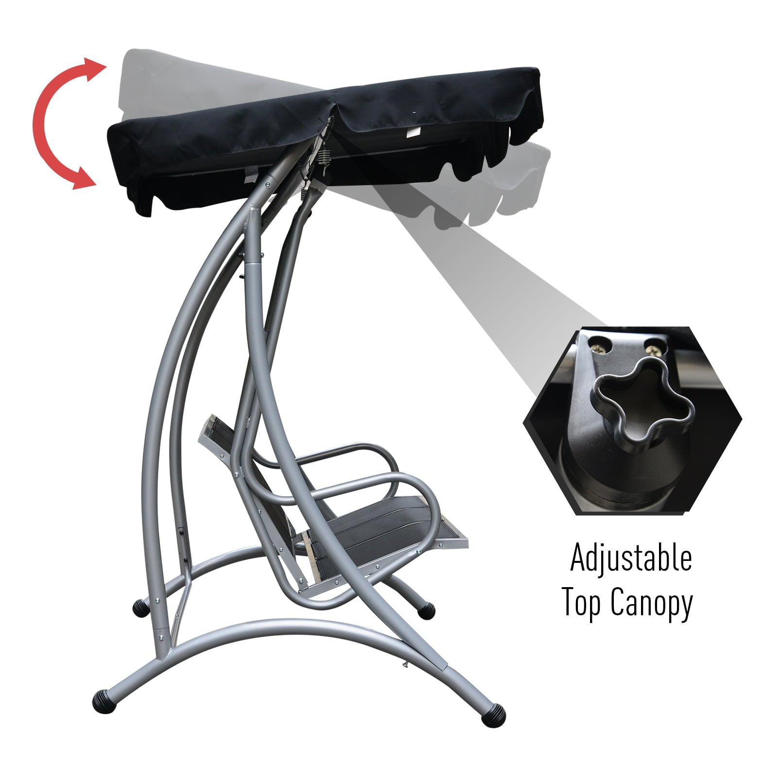 Outsunny 3 Person Patio Swing Chair with Adjustable Canopy, Black