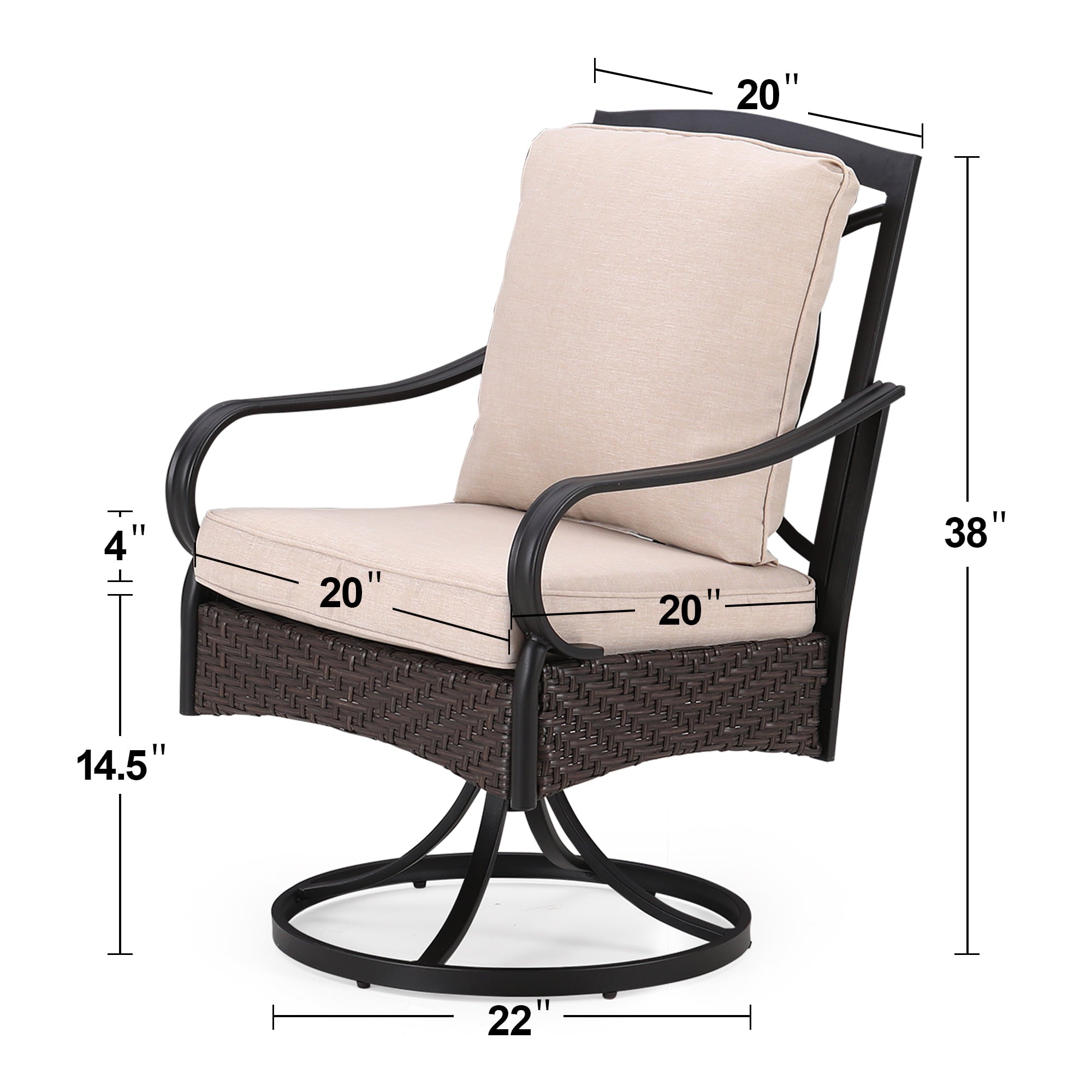 MF Studio Set of 2 Outdoor Swivel Rocker Club Patio Wicker Chairs with Cushions, Beige