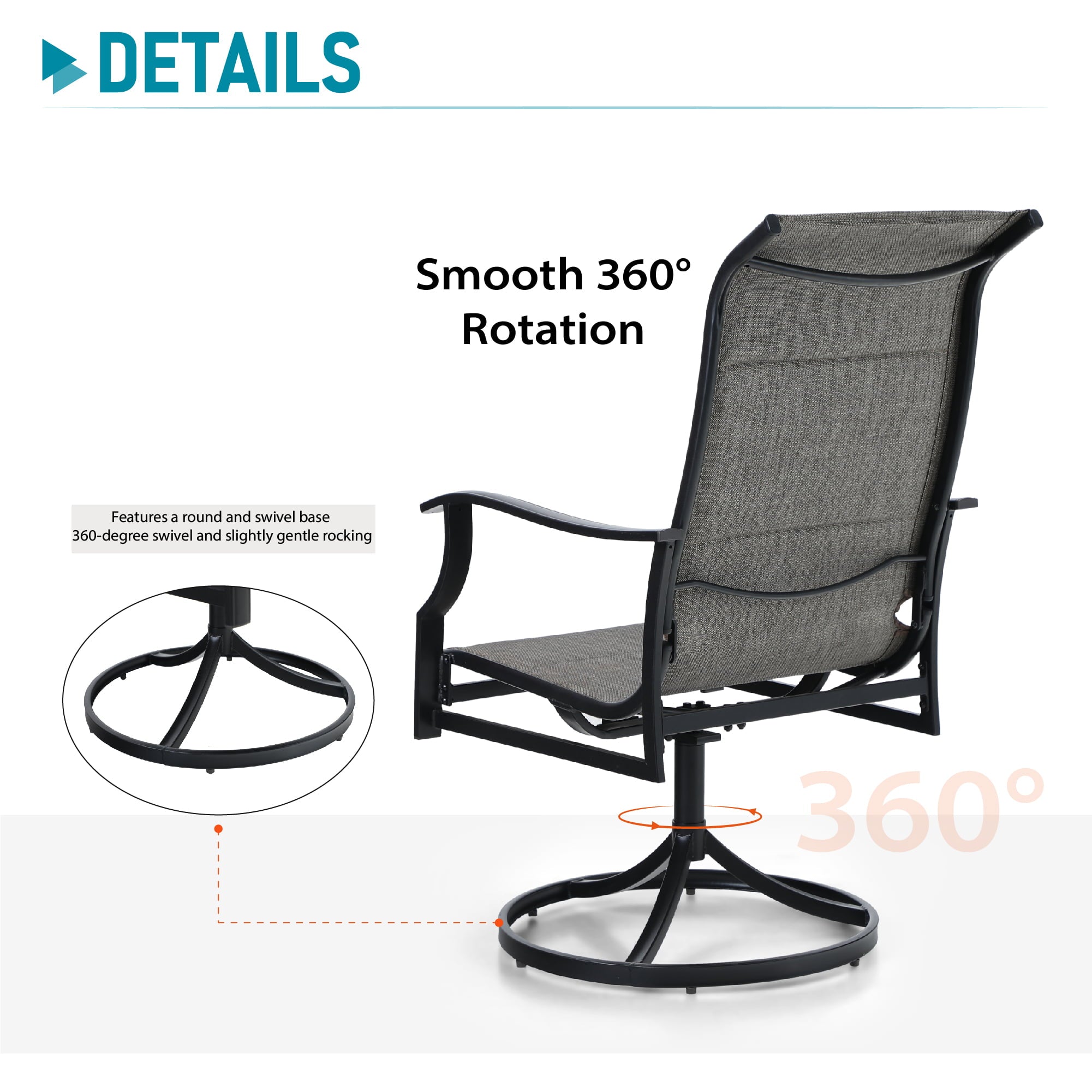 Sophia & William Metal Patio Outdoor Dining Swivel Padded Textilene Chairs Set of 2