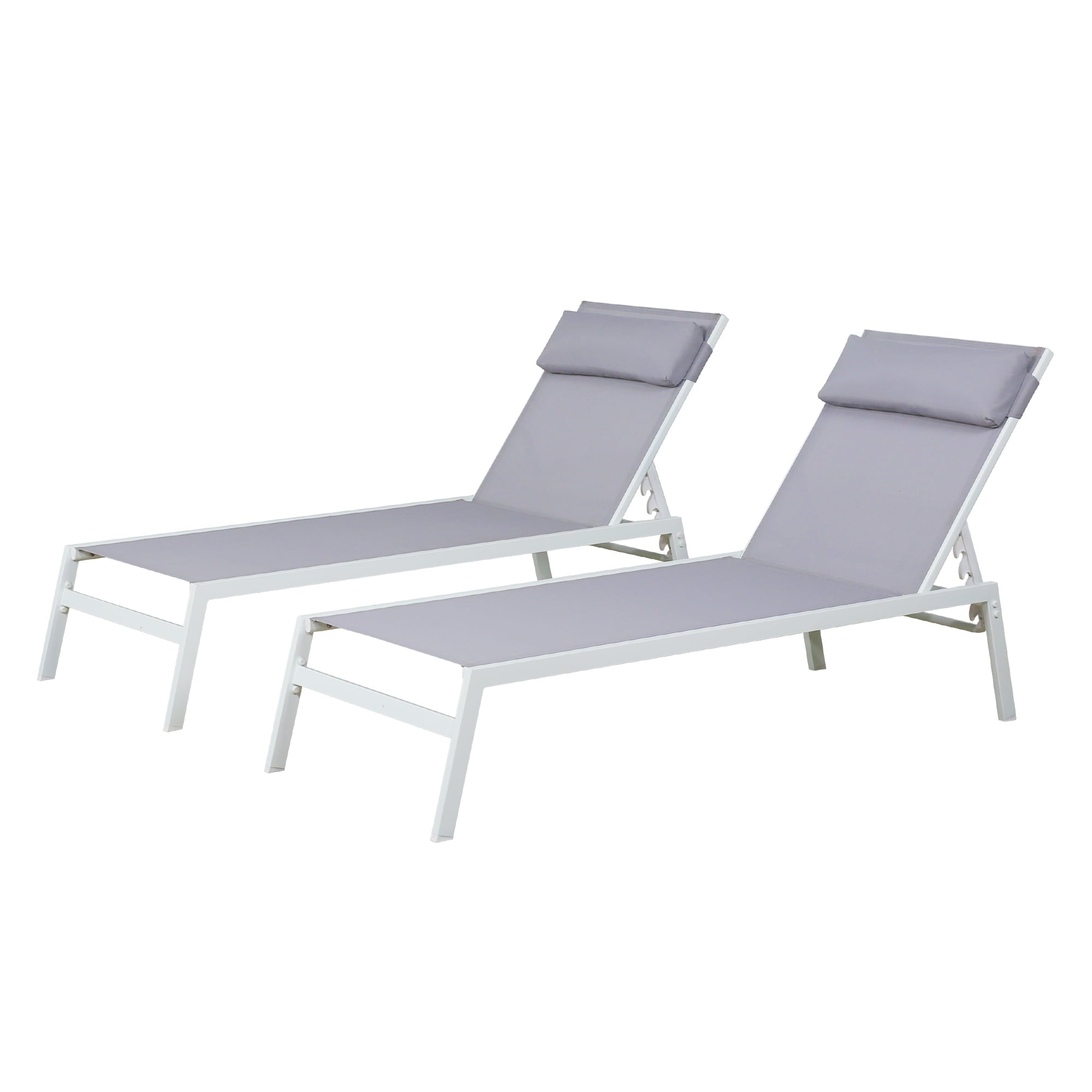Ulax Furniture Outdoor Adjustable Pool Chaise Lounge Chairs Set of 2 All Weather Metal Sling Lounge Chairs for Outside, Patio, Beach(Light Grey)