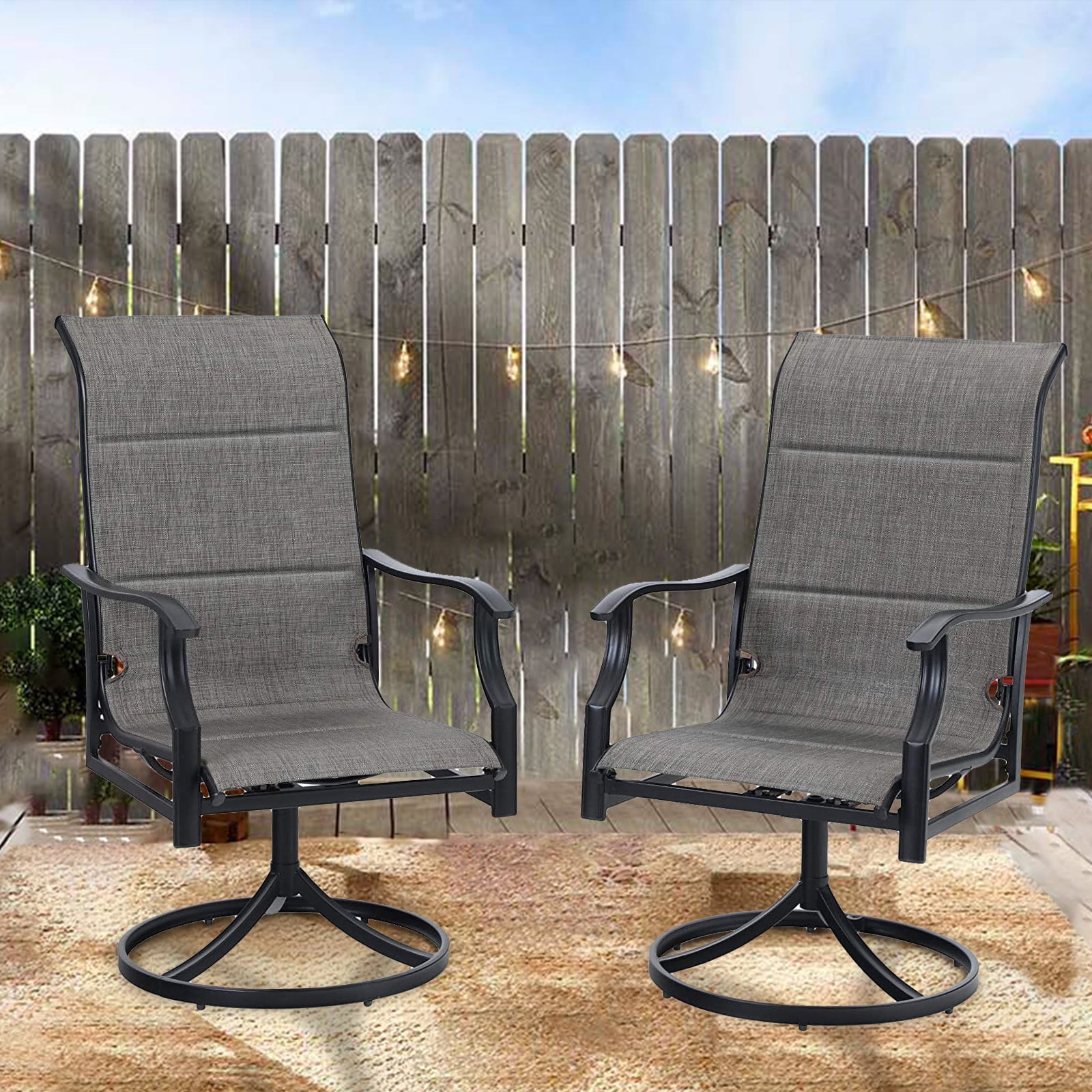Sophia & William Metal Patio Outdoor Dining Swivel Padded Textilene Chairs Set of 2