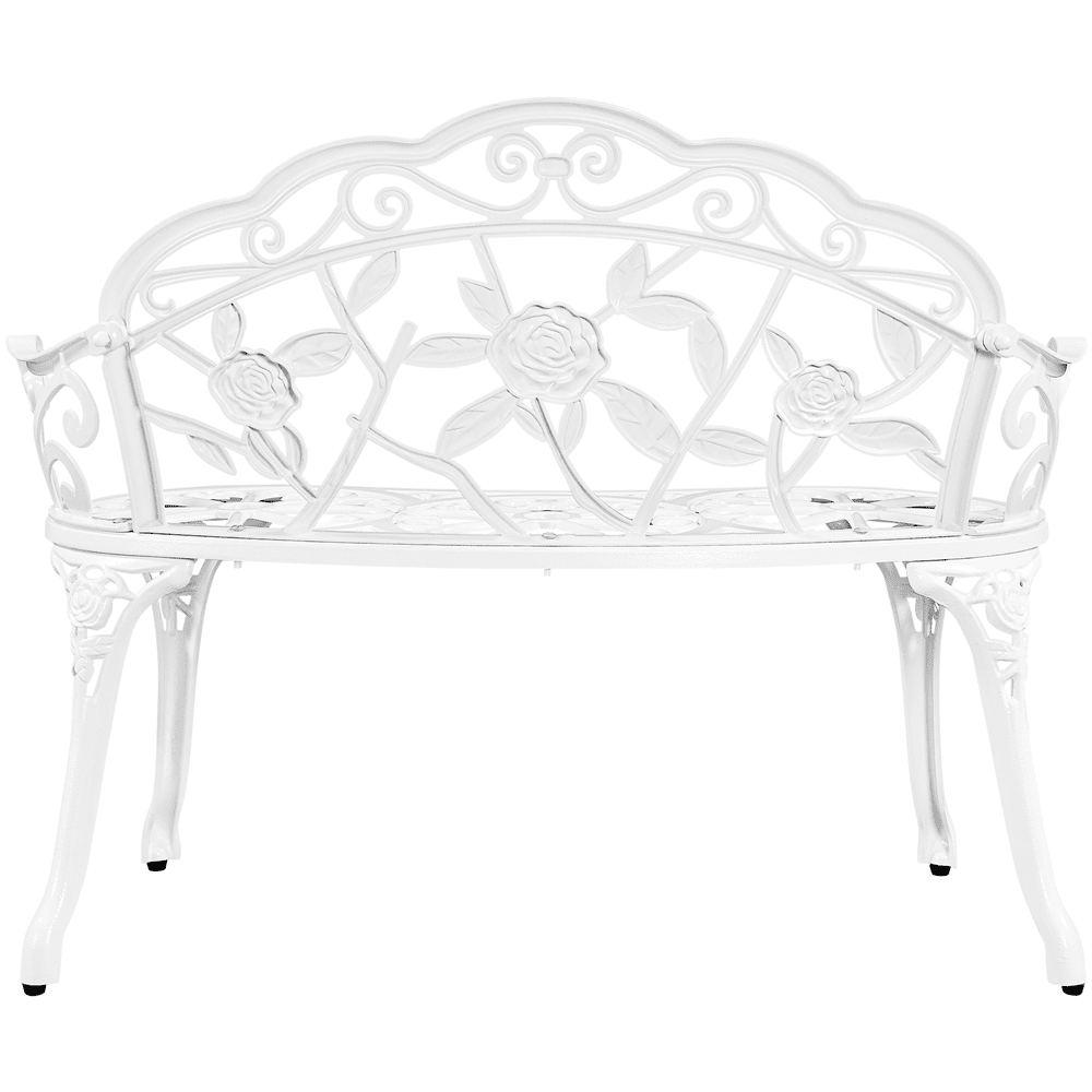 Smile Mart Outdoor Antique Metal Bench for Patio Park Garden, White