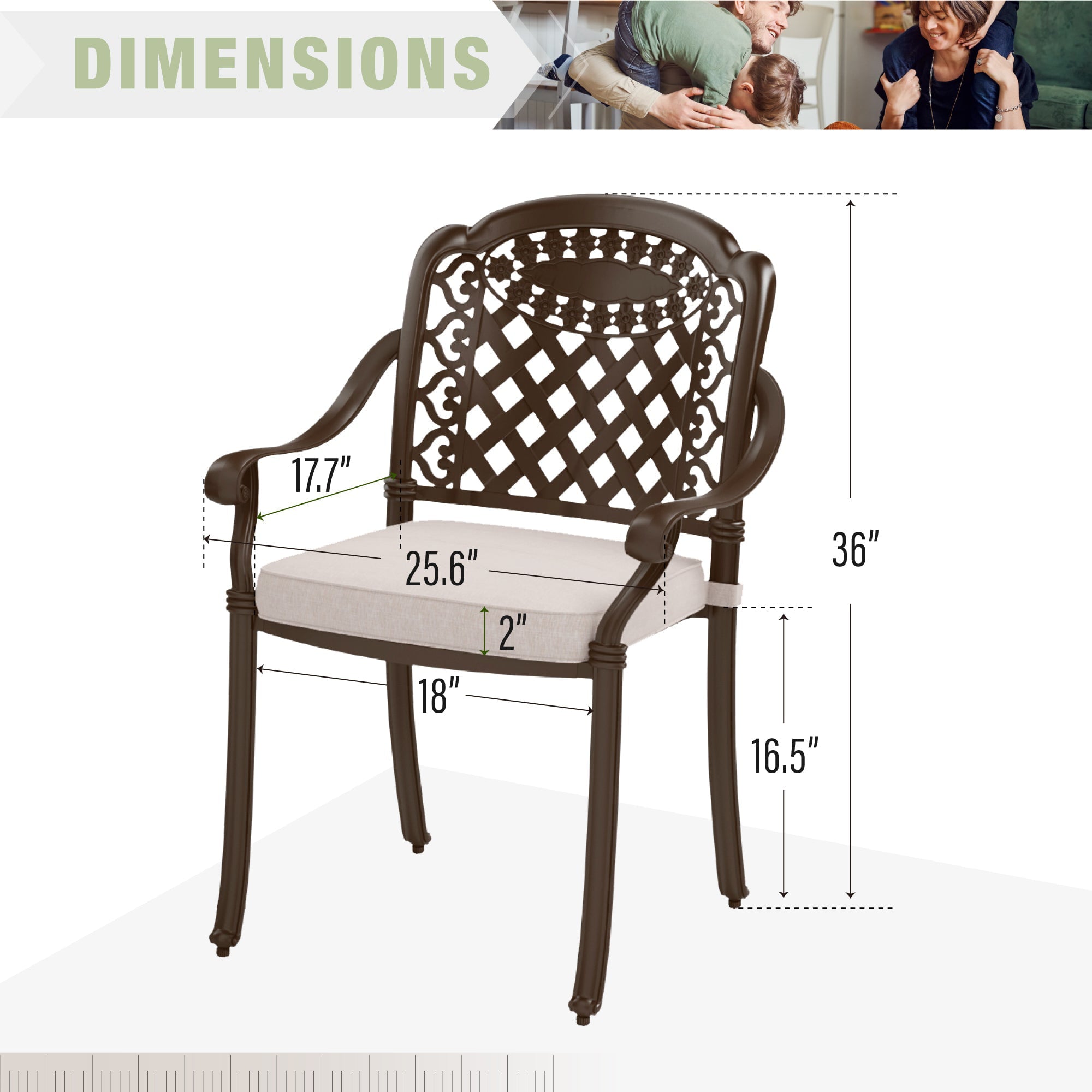 Sophia & William Outdoor Aluminum Dining Chairs with Cushions- Set of 2