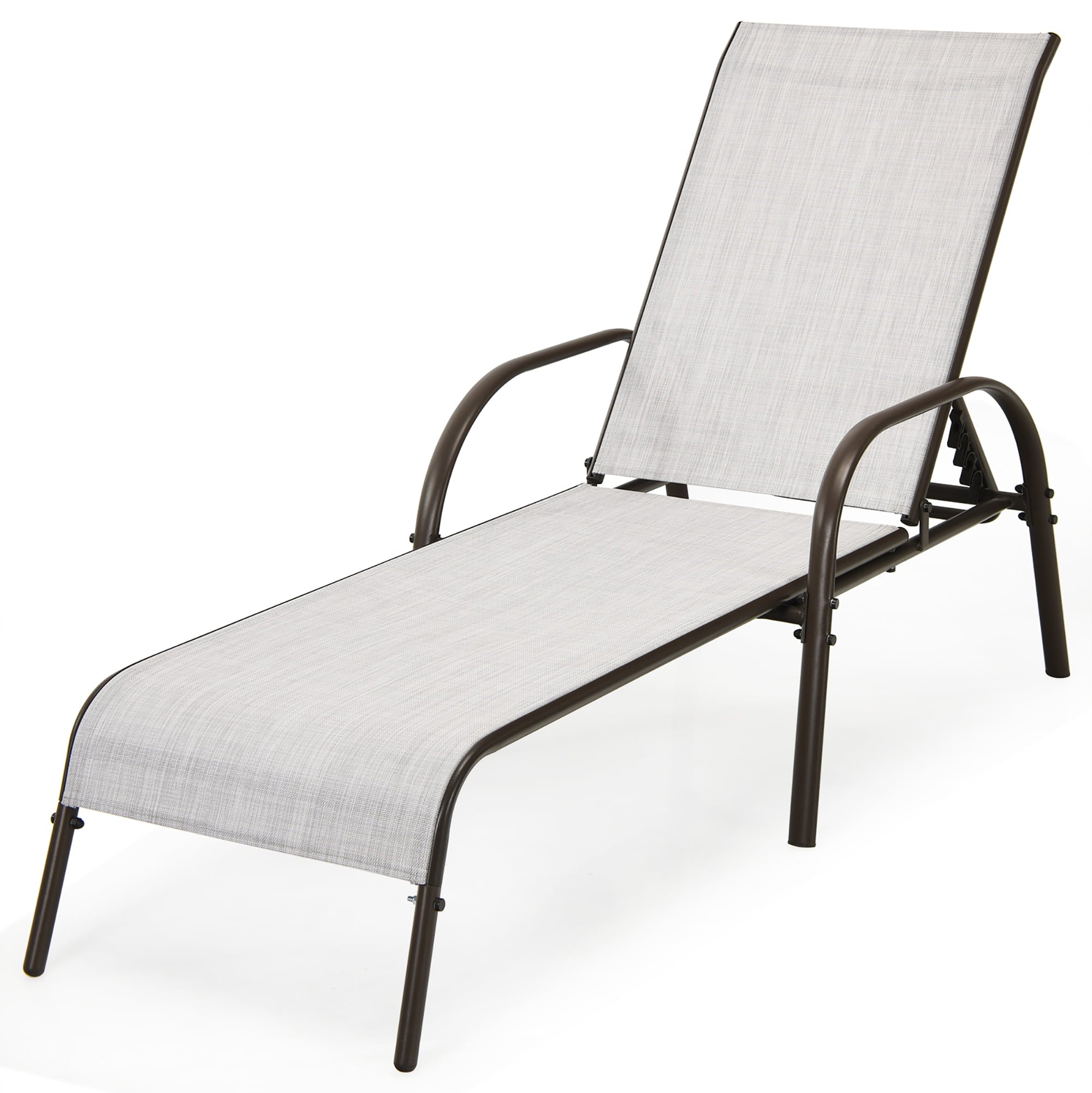 Costway 2PCS Patio Lounge Chair Chaise Adjustable Reclining Armrest Gray