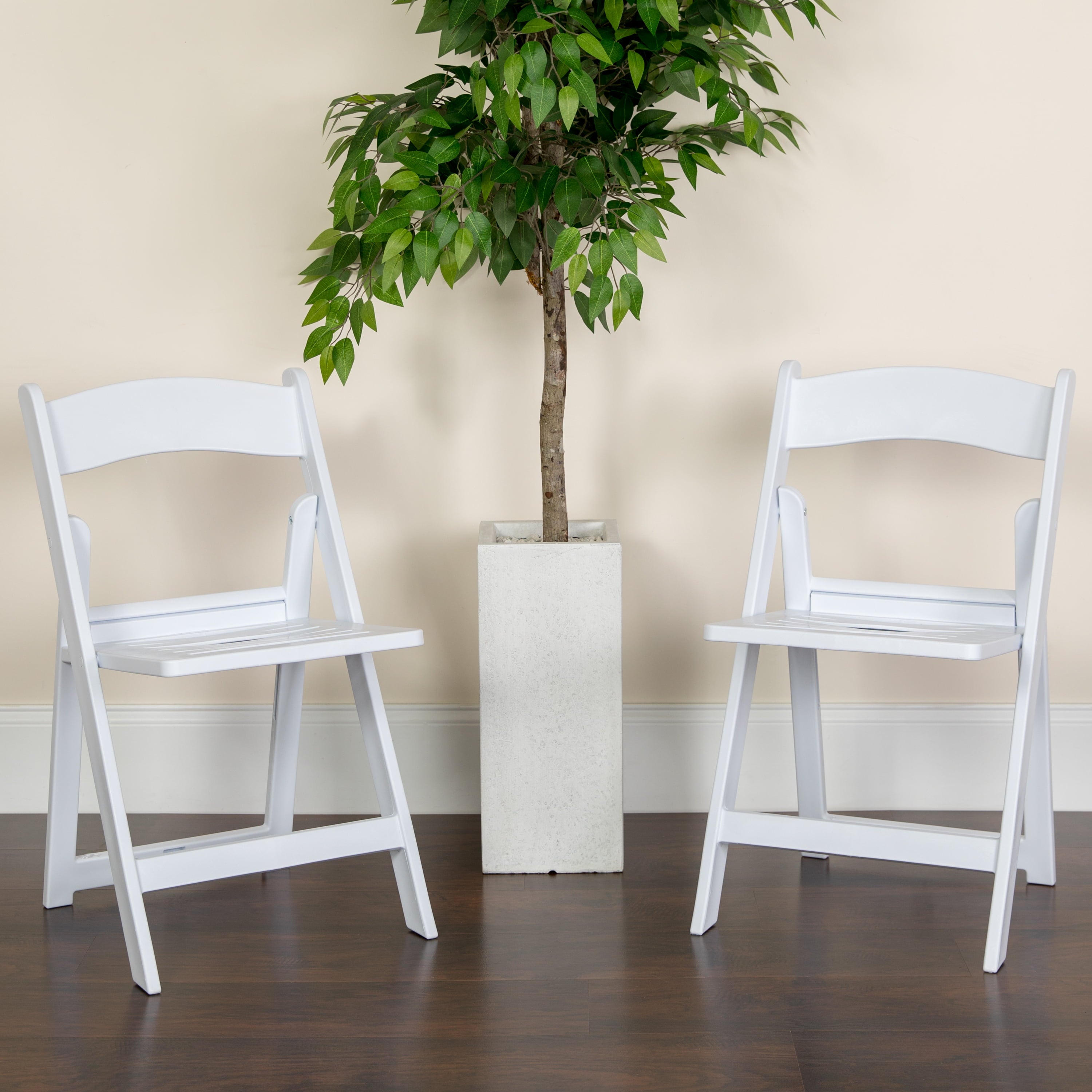 Flash Furniture HERCULES Series 1000 lb. Capacity White Resin Folding Chair with Slatted Seat