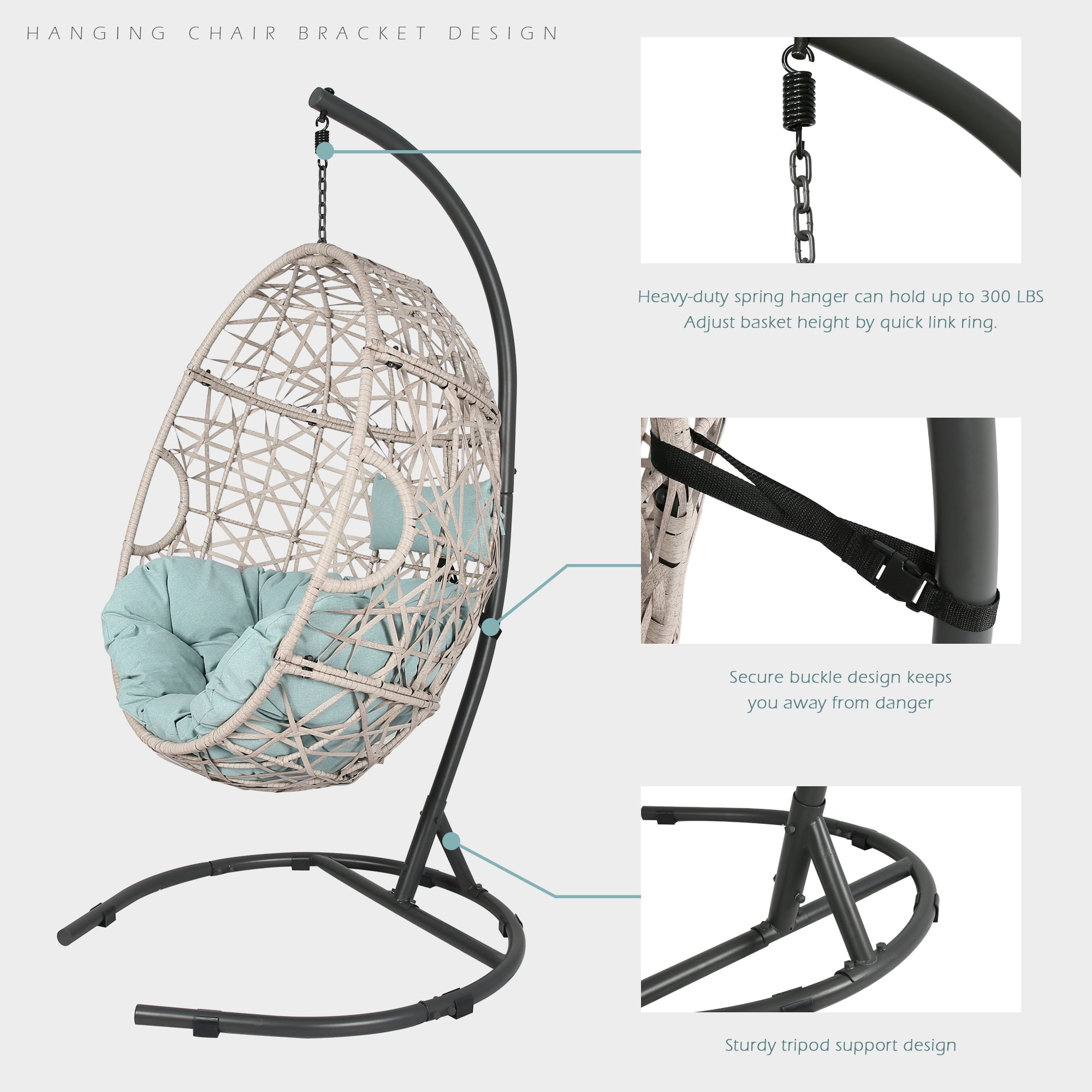 Ulax Furniture Outdoor Patio Wicker Hanging Swing Chair