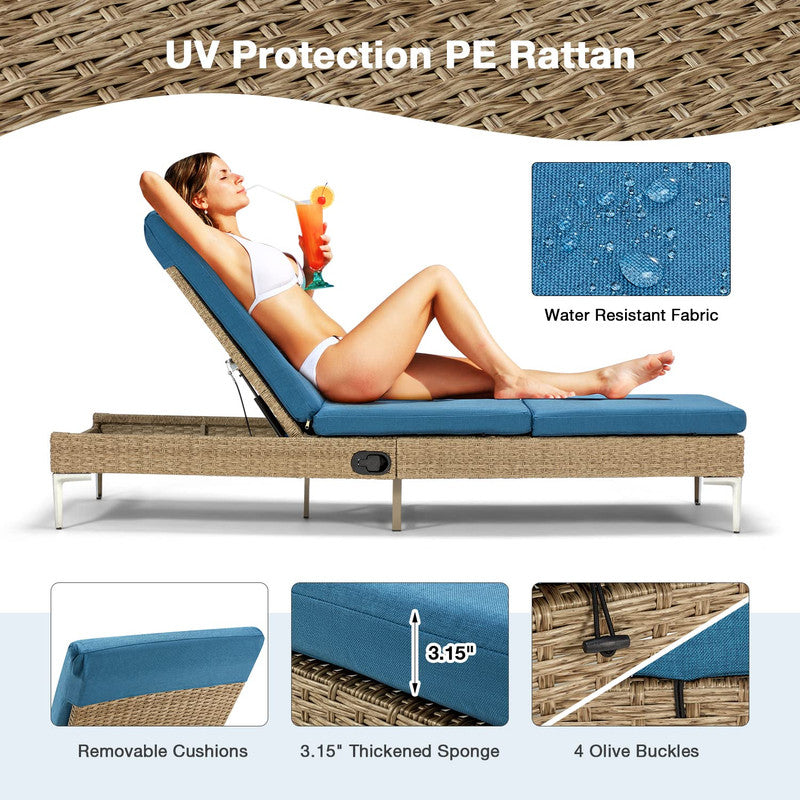 Homrest Patio Rattan Chaise Lounge Chair,with Adjustable Backrest and Cushions