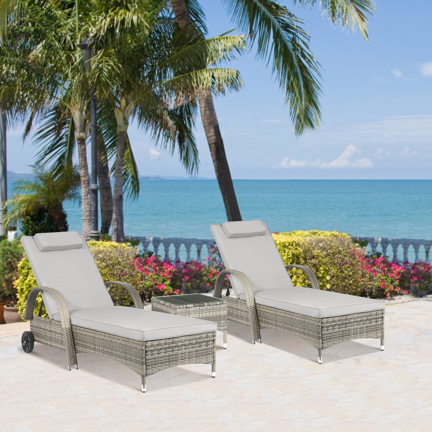 Chaise Lounge Outdoor Patio Wicker Pool Chaise Lounge Chair for Outside Recliner Grey